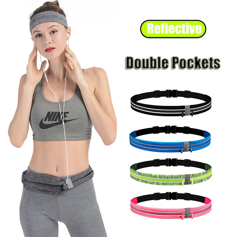 

Вместительная поясная сумка QUESHARK для мужчин и женщин, ультратонкая невидимая Водонепроницаемая Светоотражающая уличная Сумочка для бега с двойным карманом