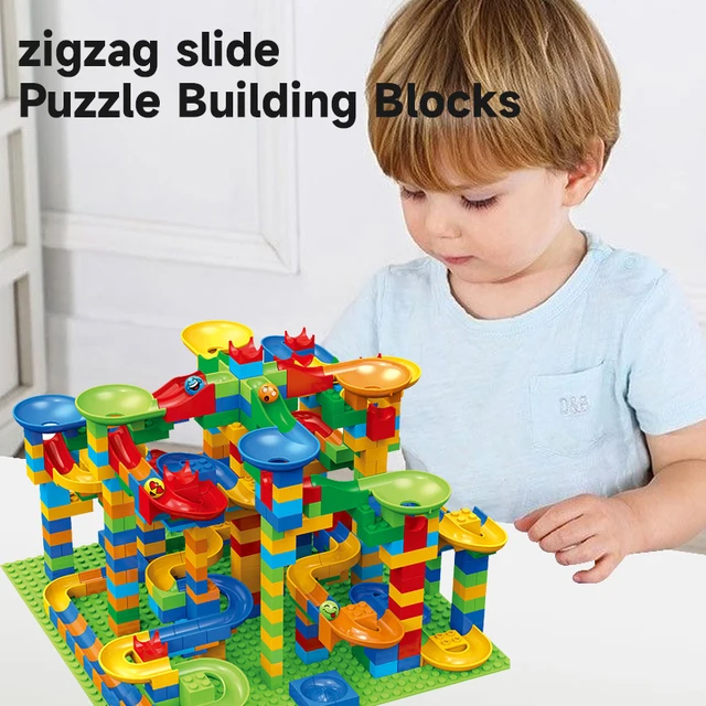 Children's Slide Small Block Block Assembly Particles DIY Educational Toy Small Size Building Blocks Maze Ball Assemble Toys 3