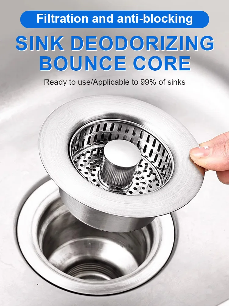 Kitchen Sink Drain Strainer Stainless Steel Pop Up Sink Stopper Anti-Clogging Food Catcher Basket Odor Filter Plug