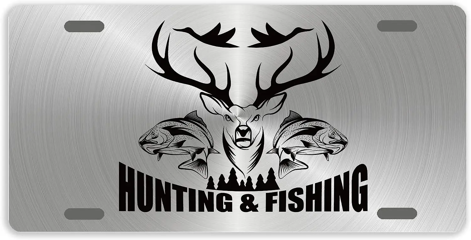 

Обложка номерного знака для охоты и рыбалки, бирка для номерного знака, металлическая декоративная бирка для автомобиля, знак, передний номерной знак, 4 отверстия, 12x6 дюймов