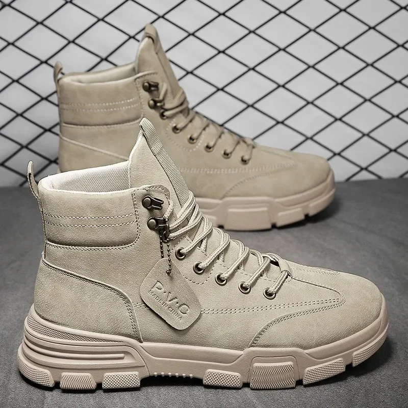

New Men's boots suede man Ankle Boots Leather Waterproof Military Boots Chain Non Slip men Casual Sneakers warm male Martin boot