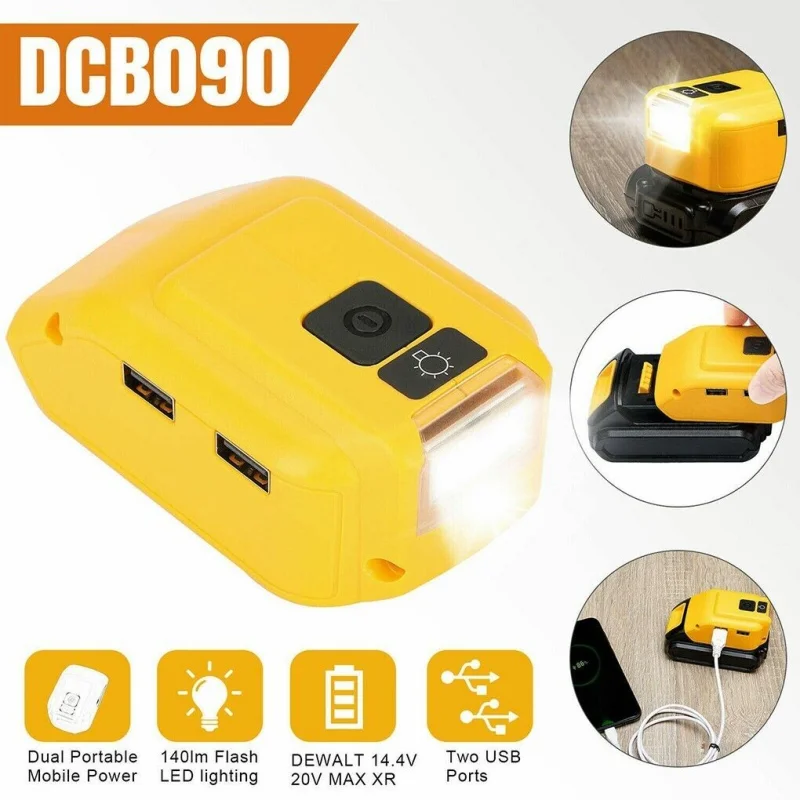 Dcb090 Stromquellen wandler für Dewalt 20V max 18V Lithium batterie dcb203 Adapter ladegerät mit Dual-USB und 140lm LED-Licht