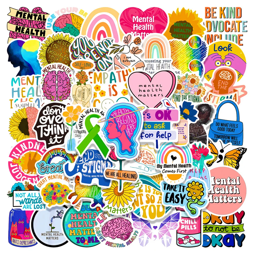 Mental Health Awareness Aesthetic Sticker Set - 50 Pcs for Laptop, Phone, Fridge & Room Decor