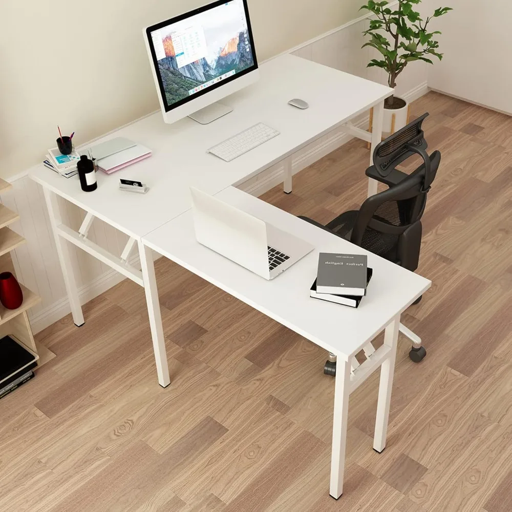 "white corner l-shaped computer desk for home office workstation"