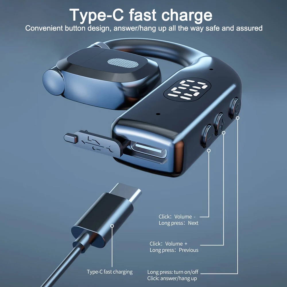 LED Single Earphones Long Standby Business Headphones Waterproof Mono Headset Outdoor Call Bluetooth 5.3 Wireless Earbuds 4