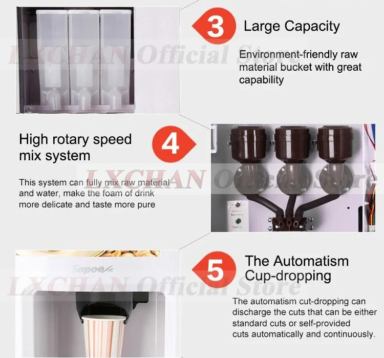 HomeWise CIM03B Automatic Beverage Vending Machine with Coin Function Coffee Machine 3 Flavors Coffee/Milk Tea/Chocolate 6