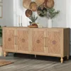 Farmhouse Sideboard Buffet Cabinet Accent Storage Cabinet with 4 Carved Flower Doors and Metal Handless, TV Stand Console Table 1