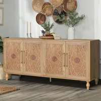 Farmhouse Sideboard Buffet Cabinet Accent Storage Cabinet with 4 Carved Flower Doors and Metal Handless, TV Stand Console Table 1