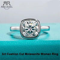 AnuJewel 3ct D Color Cushion Cut Moissanite Bezel Engagement Wedding Ring 925 Sterling Silver Rings For Women Jewelry Wholesale 1