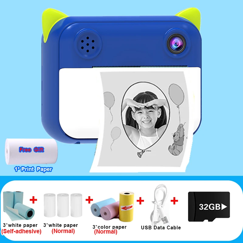 Children's Camera With Print Upgrade Selfie Kids Instant Camera Digital Zero Ink Video Camera Dual Lens 1080P HD Video Recorder best small digital camera Digital Cameras