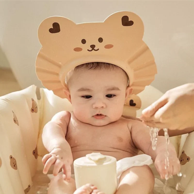 Cartoon Bear Baby Shower Cap Foam Shampoo Cap Soft Hair Wash Hat for Kids Bath Shower Hair Hat Child Protect Head Cover baby hat hair wash hat shampoo shower cap baby head protector