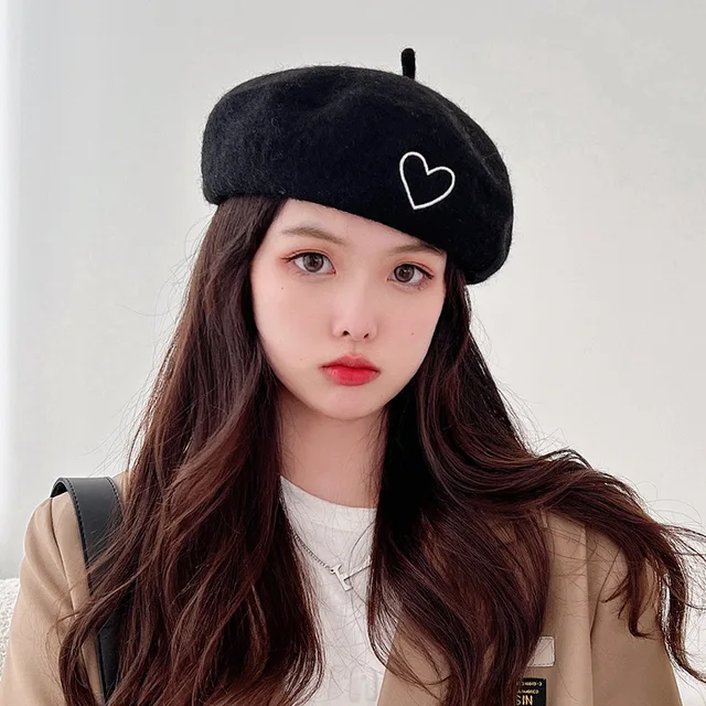 Síguenos persona mañana Boinas de lana en forma de corazón para mujer, gorro cálido de estilo  artístico francés, Boina Lisa Retro, Color sólido, elegante, para otoño _ -  AliExpress Mobile