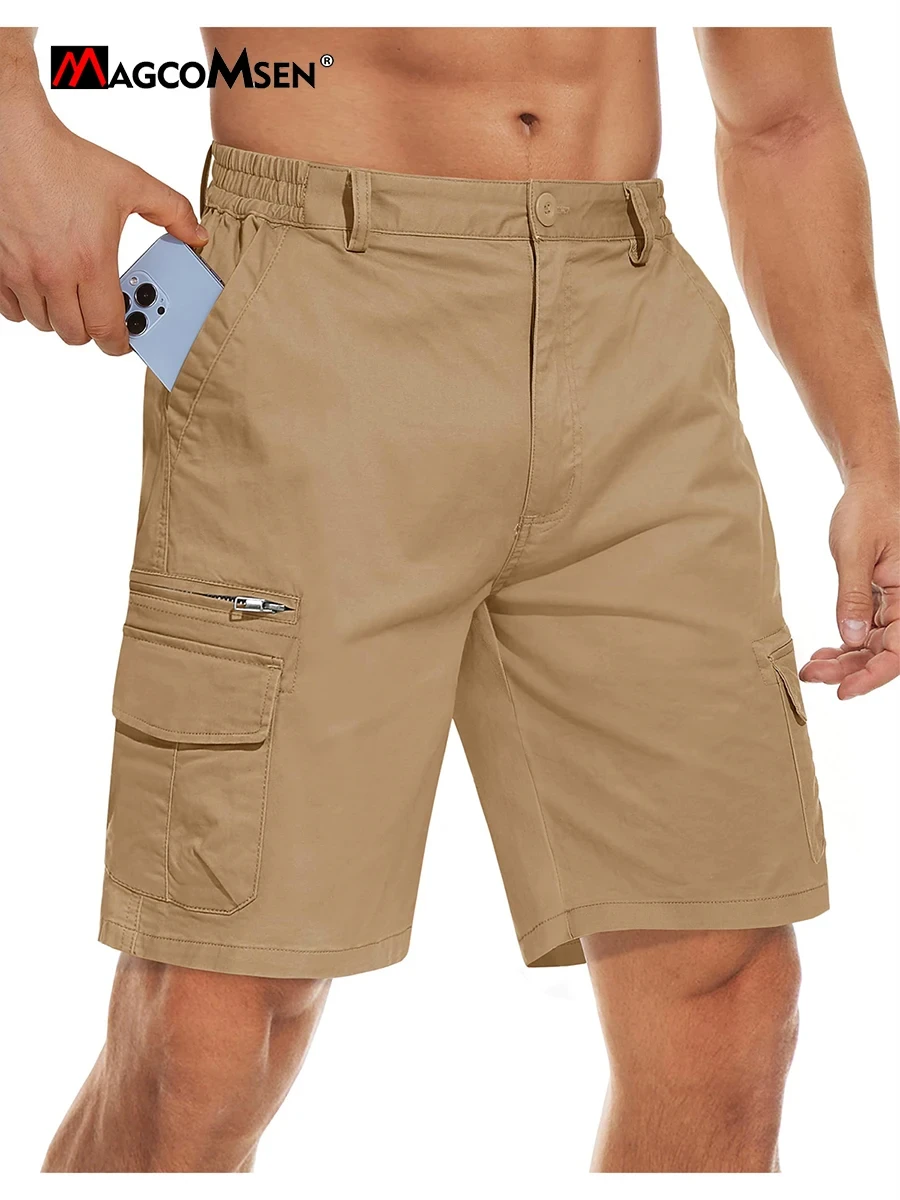 VATINNT Men's Cargo Shorts, Camo Shorts, Multi Pocket Casual Shorts Loose Fit Outdoor Work Shorts With No Belt 8062 Khaki 34