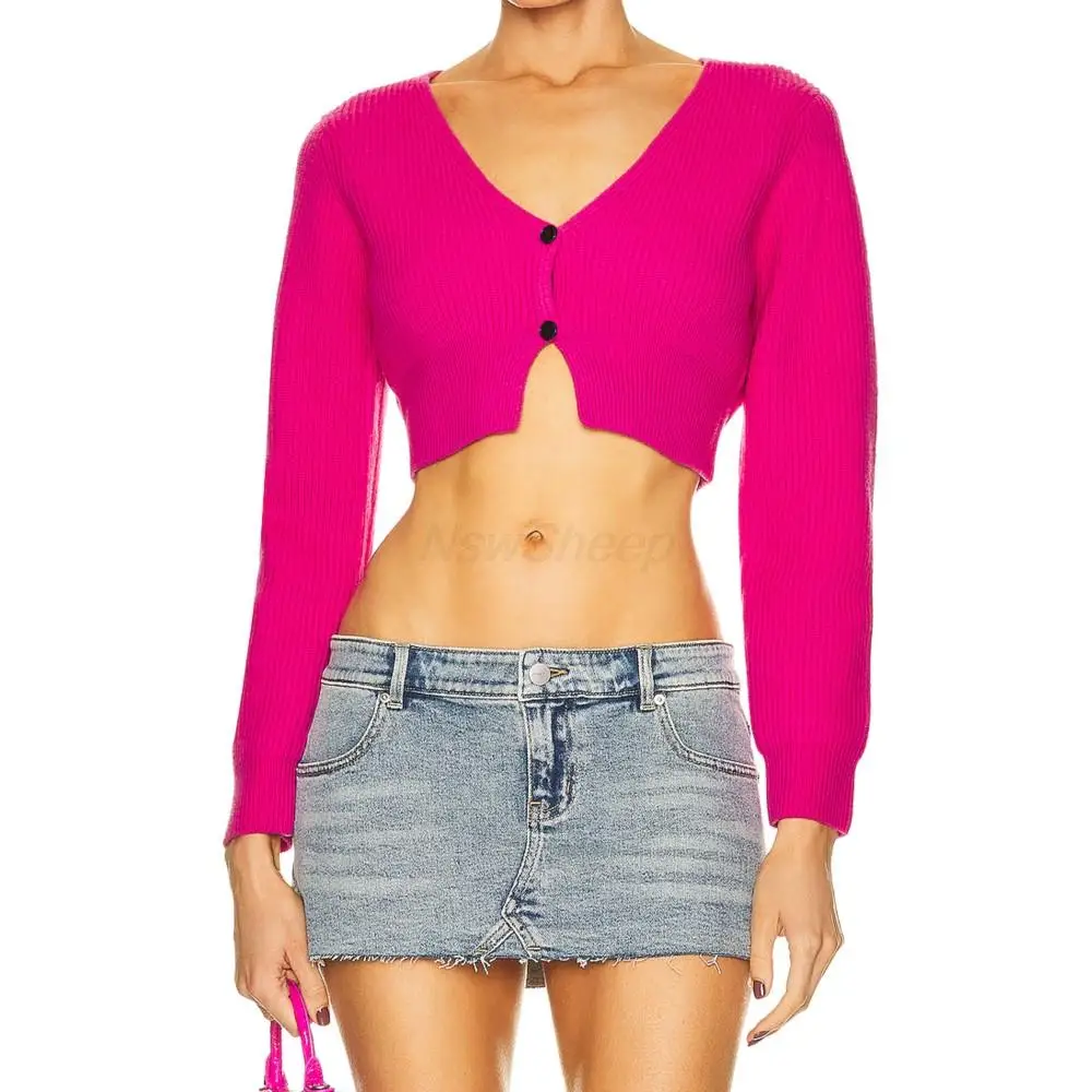 

Autumn/winter Women's Short Wool Knit Cardigan Long Sleeve Sexy Pure Color Sweater Fashion Single Breasted Designer Ladies Coat