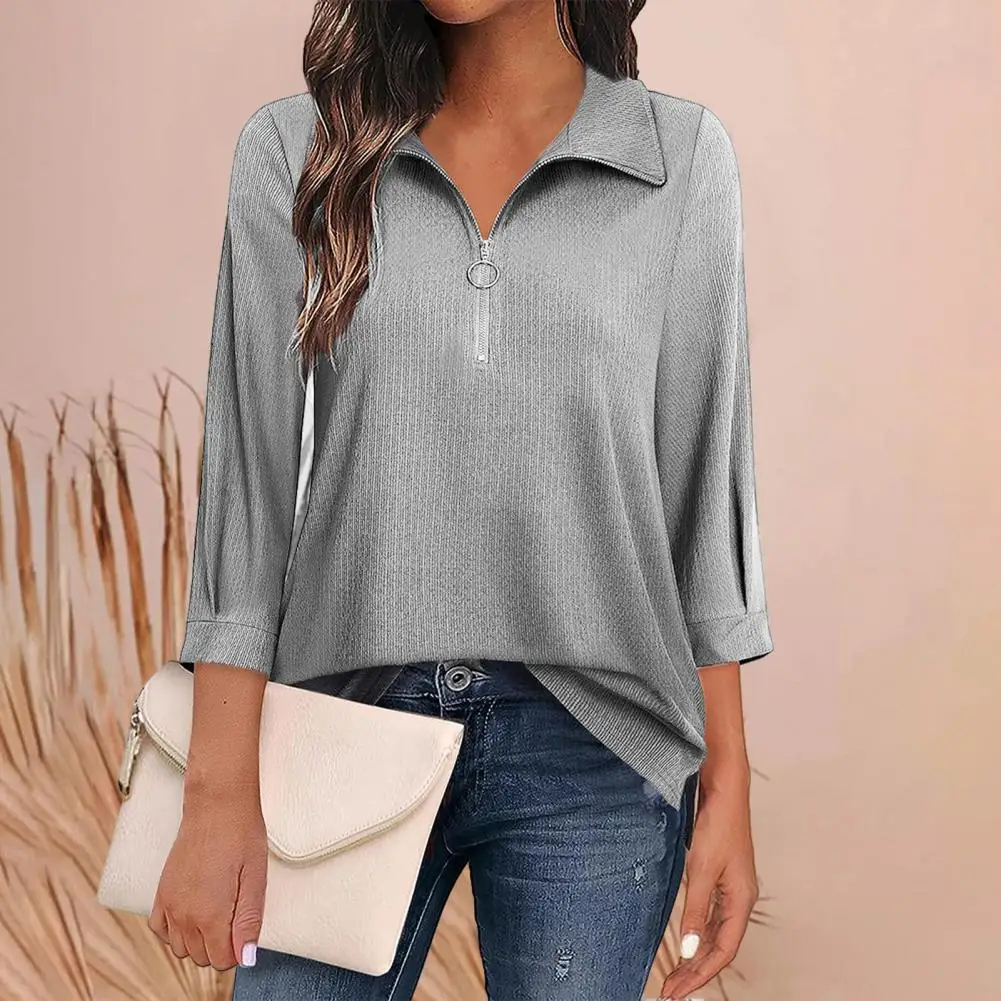 

Женская Повседневная блузка свободного кроя, легкий верх, мягкая дышащая женская блузка с воротником с лацканами, Весенняя женская рубашка с тремя рукавами