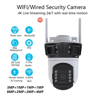 Wifi Three Len Security Camera PTZ IP 5x Zoom Surveillance Cam Three Screen Protection Real-Time Auto Track Motion for Home 1