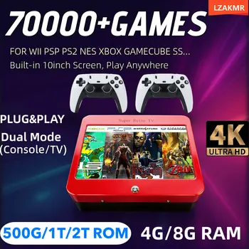 Console per Videogiochi T1 con 70000+ Giochi Integrati, Schermo HD da 10 Pollici, Plug&Play, 60+ Emulatori per PS2/SS/NGC/WII, ROM 500G/1T/2T, RAM 4G/8G