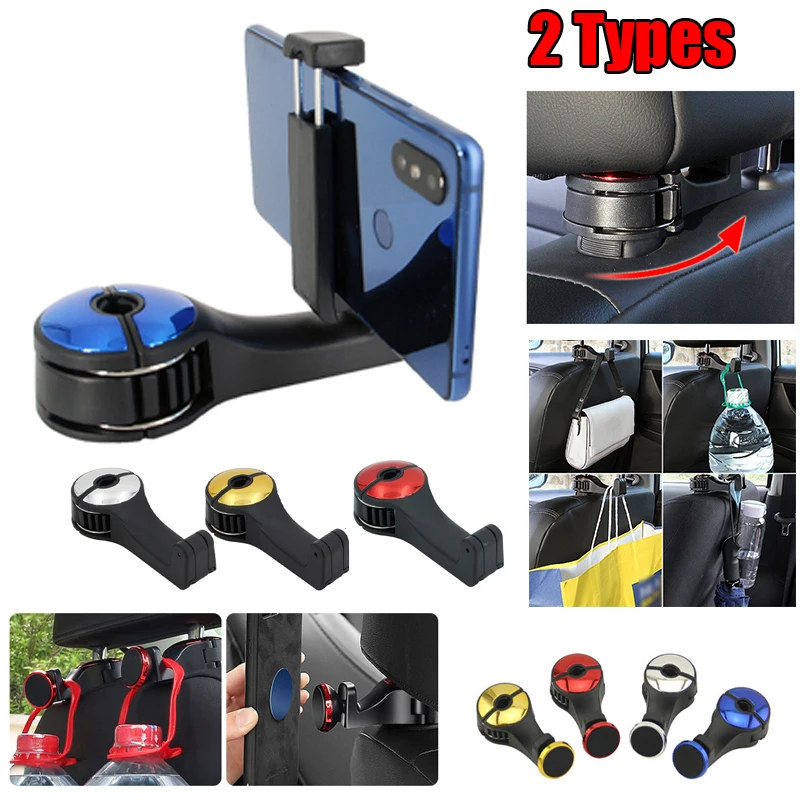 

New 2 Types Car Vehicle Back Seat Headrest Hook Mobile Phone Holder Portable Seat Back Hanger Hook for Bag Purse Cloth Grocery