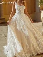 Modest Lace Appliques Wedding Dresses A-line Zipper Back Bridal Gown Romantic Customized Bride Dresses Vestidos De Novia 2