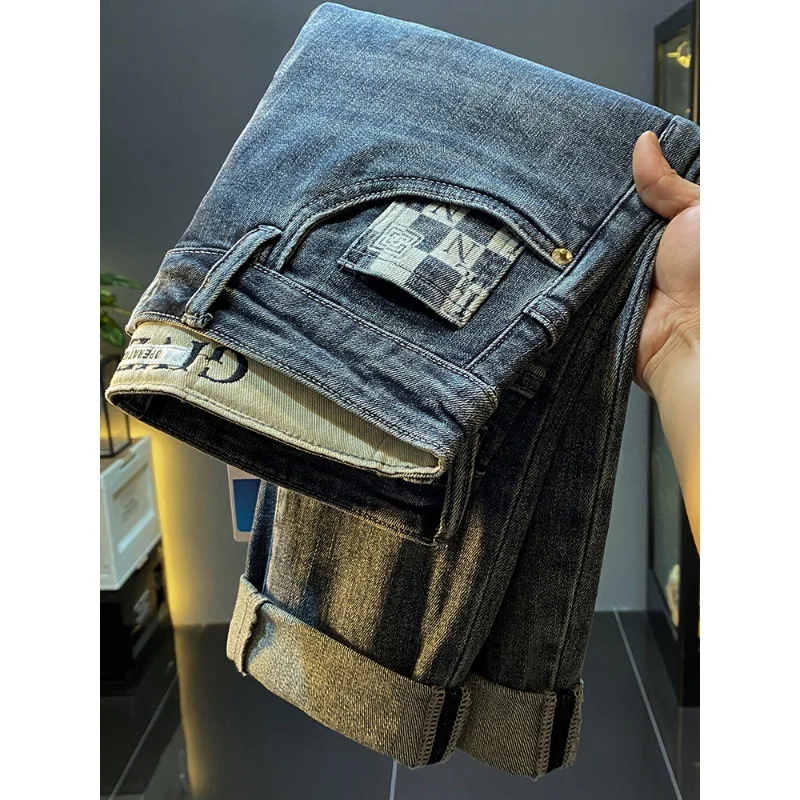 Jeans Men's 2023 Autumn and Winter Stretch Slimming Skinny Fashion Printed Casual Trousers Skinny and All-Matching Pants