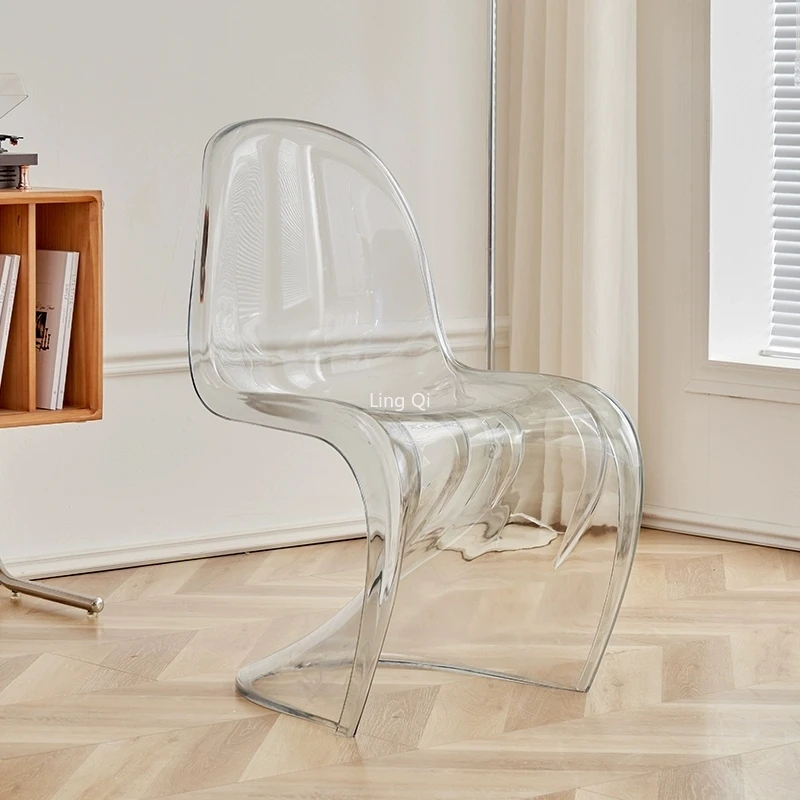 

Designer Transparent Dining Chairs Plastic Space Saving Adults Comfortable Chairs Lounge Waiting Silla Plegable Household Items