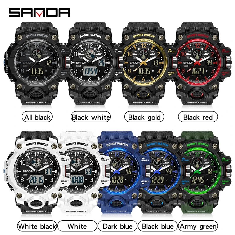 Orologio da uomo multifunzione con pulsante aperto funzione luminosa orologio digale analogico con doppio Display adatto per lo sport e la corsa  1511