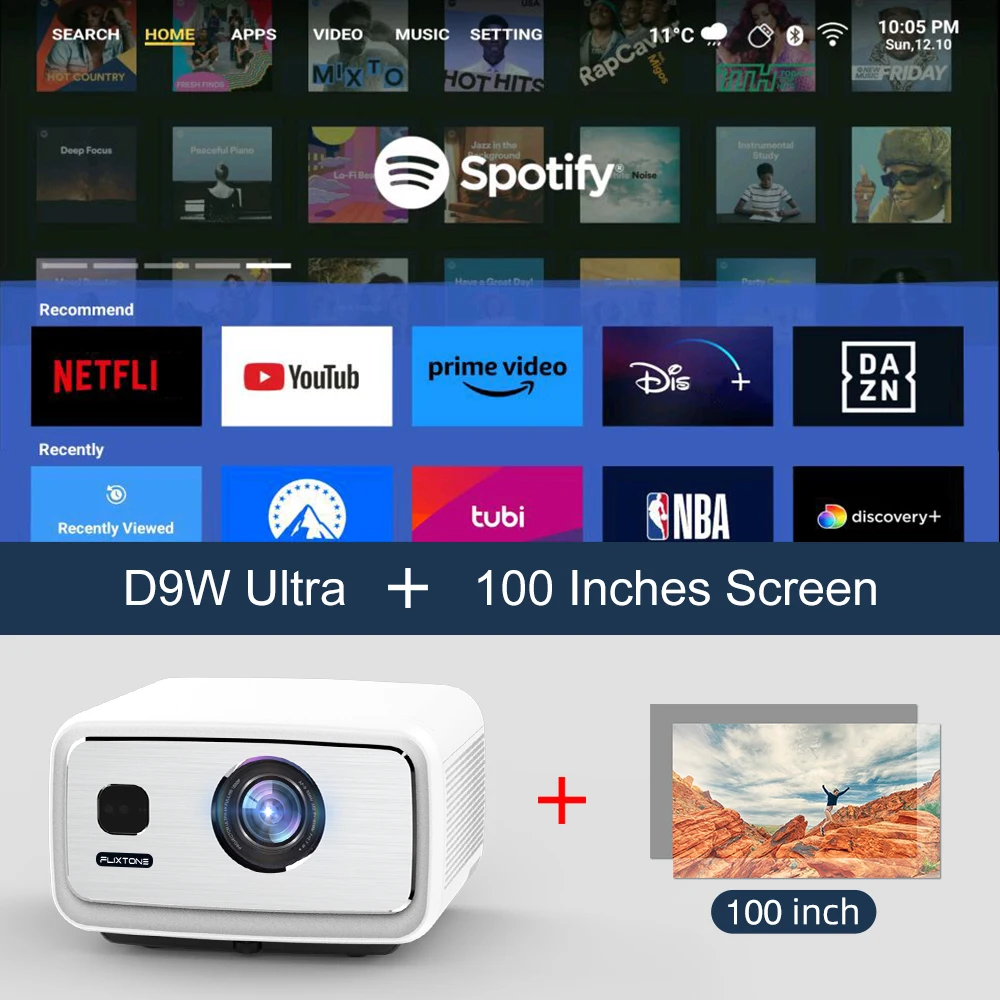 جهاز عرض FlixTone D9W Ultra Full HD 1080P 4K 3000...