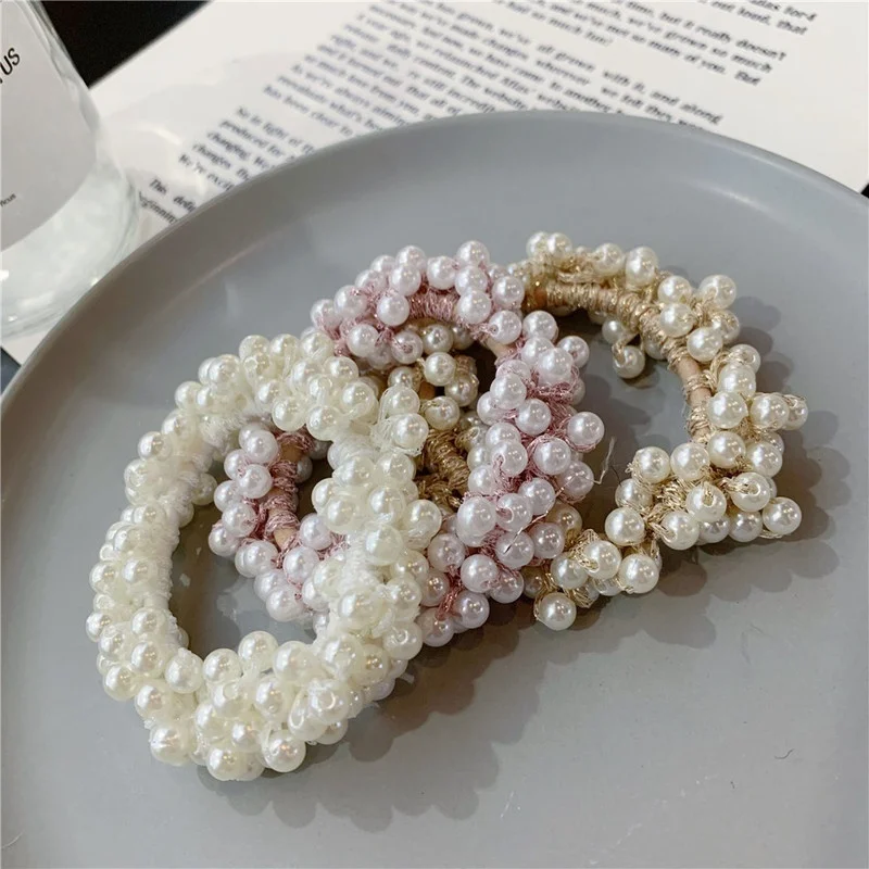 Elegante Perlen-Haargummis für Frauen und Mädchen, einfache Pferdeschwanz-Stirnbänder, elastische Haar-Accessoires, Modeschmuck, Haarband – Detail 4