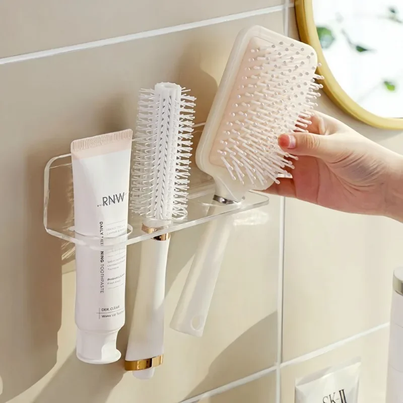Acrylic Comb Holder Organizer Storage Shelf Clear Transparent Wall-Mounted Hair Brushes Rack Bathroom Accessories Home Shelves 3