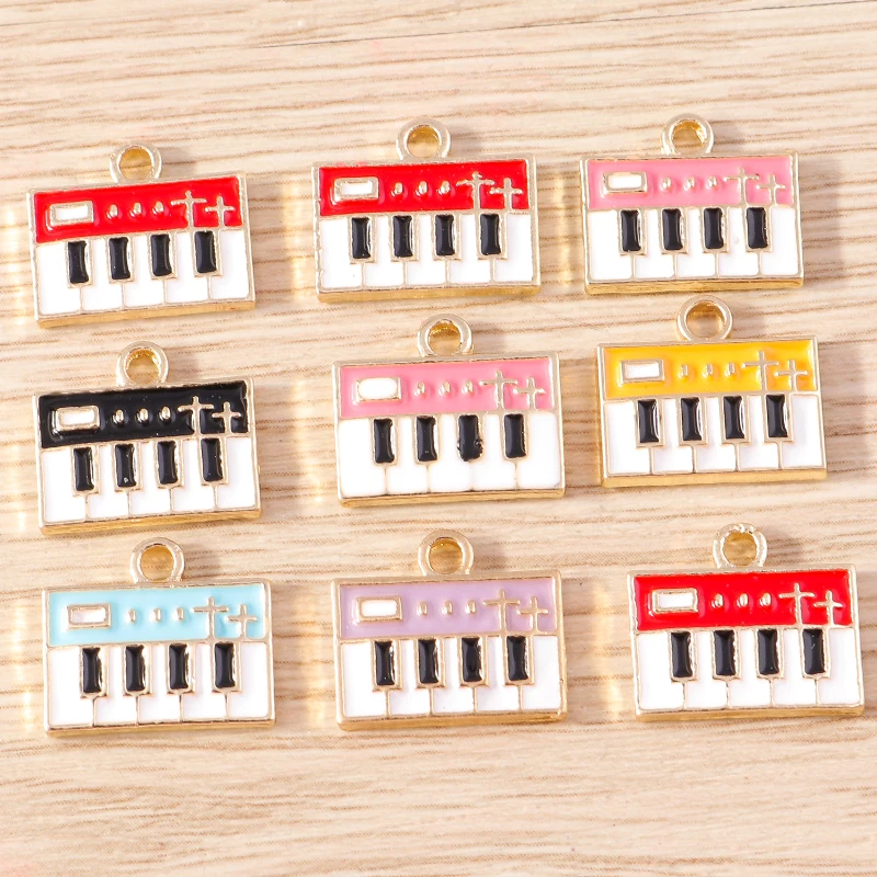 

10pcs 14x12mm Cute Enamel Piano Keyboard Charms Pendants for Jewelry Making Earrings Necklaces DIY Keychains Crafts Accessories