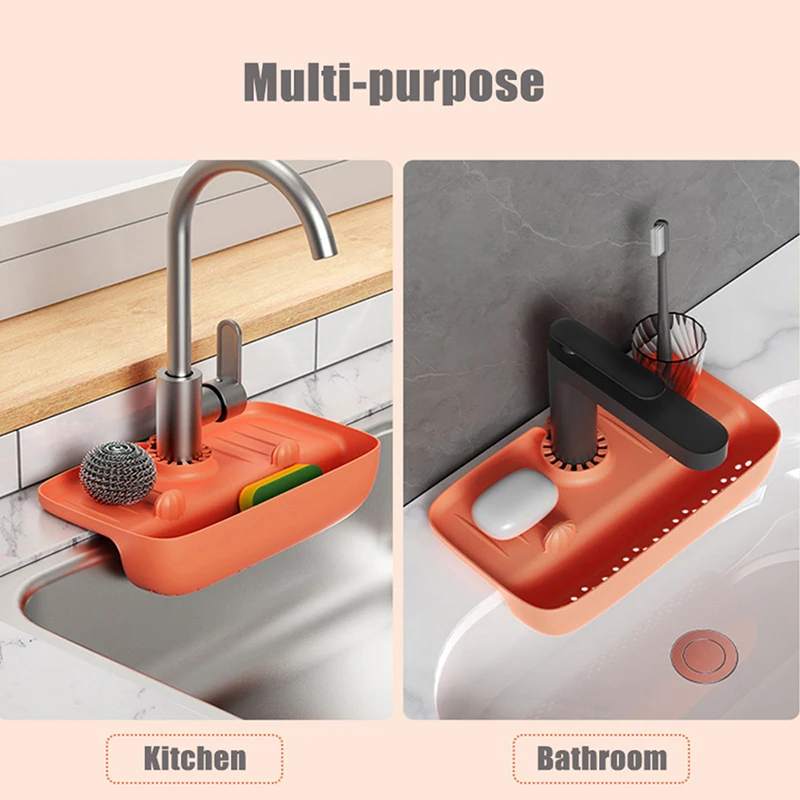 Silicone Faucet Mat Sink Splash Pad Drain Pad Bathroom Countertop Protector Shampoo Soap Dispenser Quick Dry Tray Storage Mat
