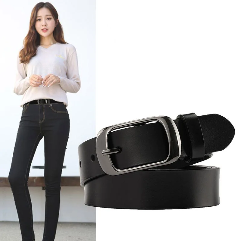 2024 New Fashion Women's Extended Wide Genuine Leather Minimalist Designer Belt Korean Edition Casual Travel Daily Cowhide Belt 100% cowhide leather retro men s designer belt casual solid brass double pin buckle men s belts for men top quality styles 2024