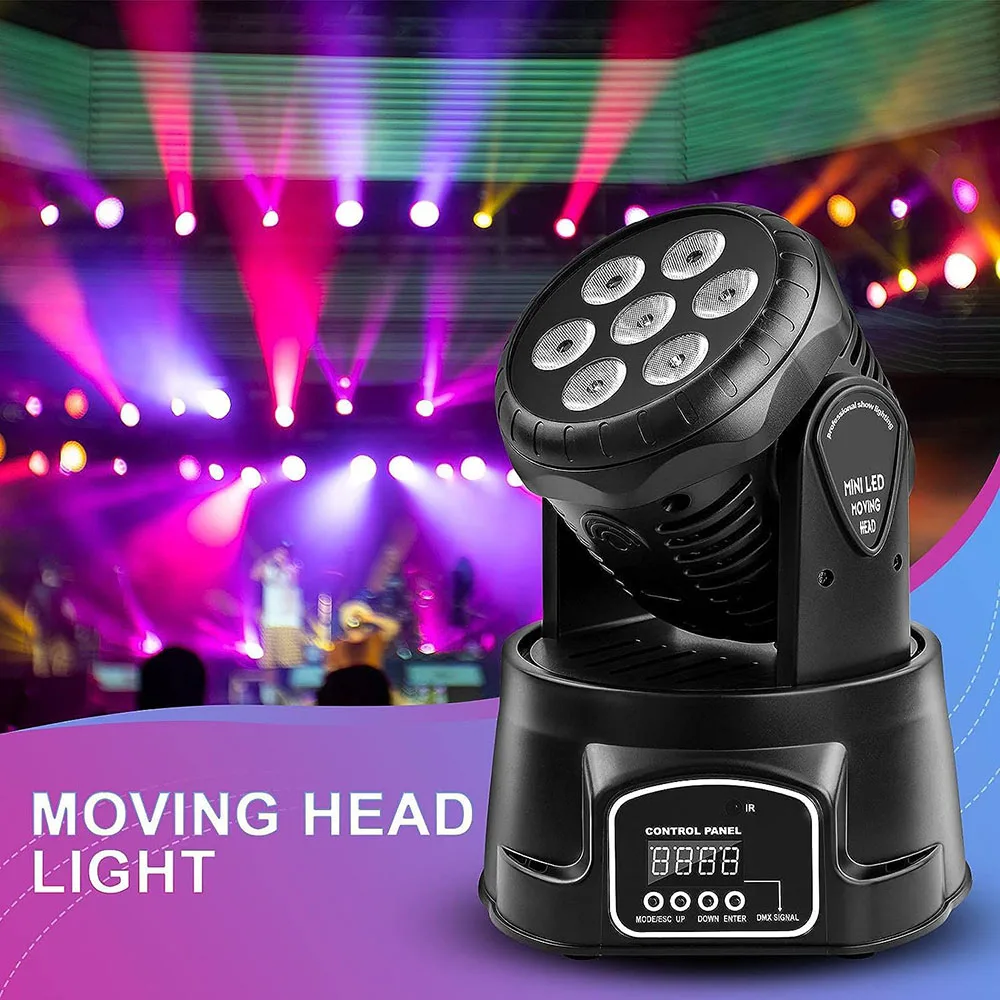 4PC 7*12W Mini Disco Light 540° Moving Head Stage Light DMX512 Sound Control Wedding Party Ambient Light Stage Performance Light