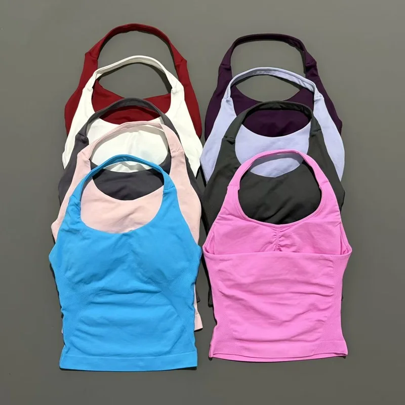 Gym Vest HISTELLO Halter Top Gym Vest Woman Backless Tank Tops Push Up Sport Bras Running Vest Workout Tops Activewear Yoga Clothing