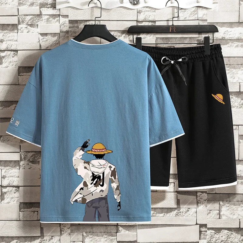 

2023 Japan Style Sportswear Men's Set Tshirt Shorts 2 Piece Set Summer High Quality Fabric Suit Outdoor Short Sleeve Streetwear