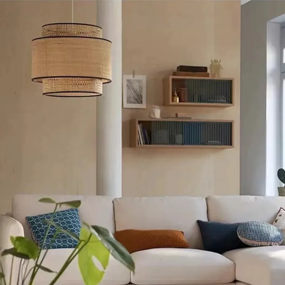 40cm Modern Rattan Chandelier Japanese Style Bamboo Restaurant Lamp Bedroom Living Room Southeast Asia Led Light Led Light E27