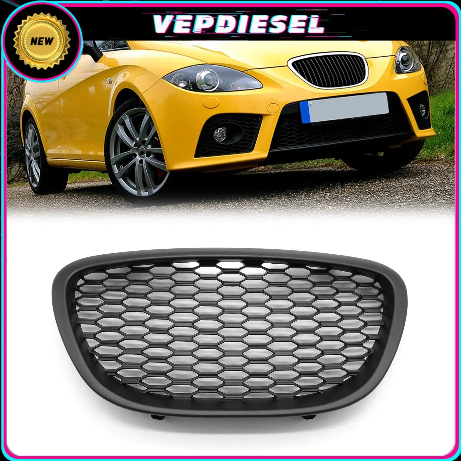 

Front Honeycomb Grill Mesh Badgeless Sport Racing Grills For Seat Leon Altea Toledo MK2 MK3 1P1 5P 2004-2009 Matte Black Hood