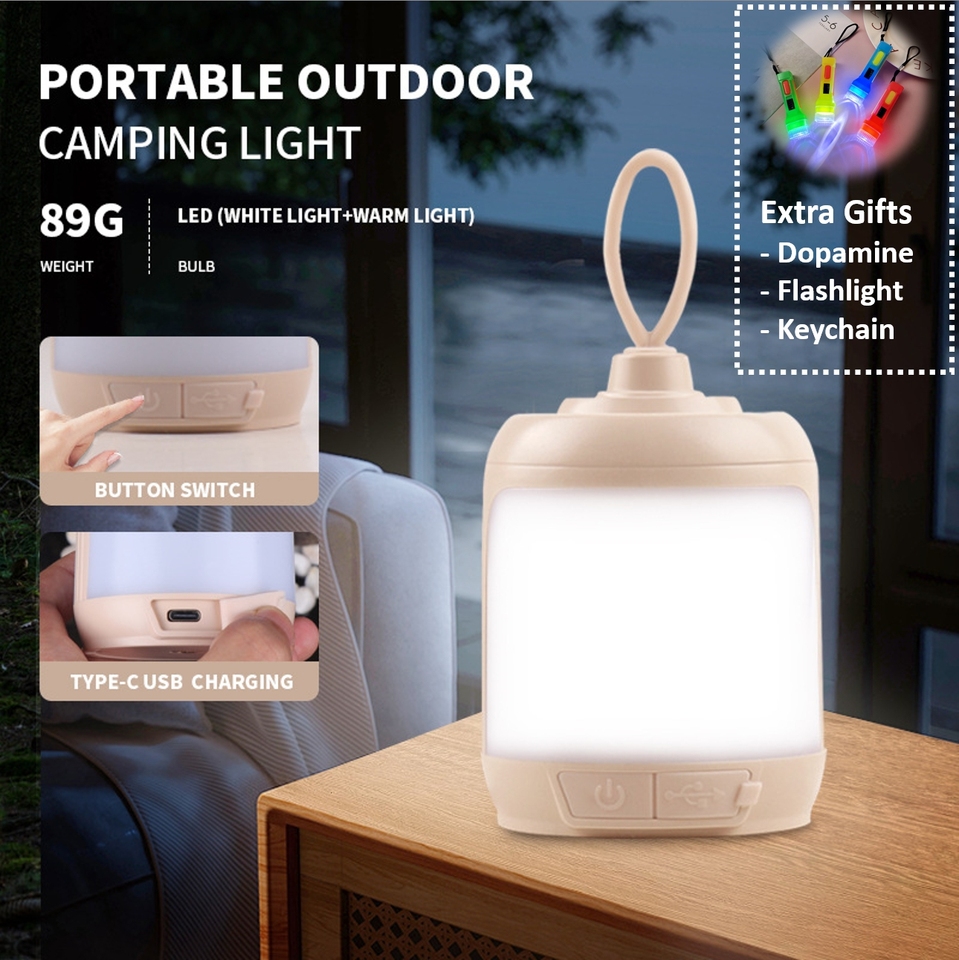 Extra Gift 3Colors Waterproof Tiny Outdoor Camping Light USB-C Rechargeable LED Super Bright Tent Lighting Portable, Desk, Night