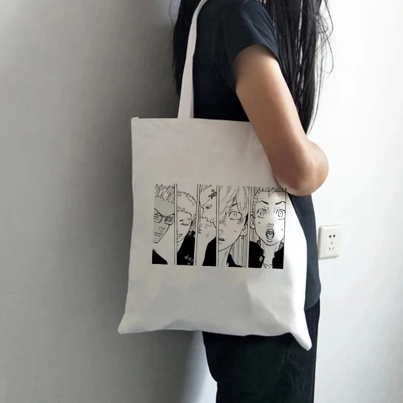 Japanese anime bag Tokyo Avenger print Y2K Vintage Canvas bag Large-capacity shopper handbag 200s Goth punk women shoulder bag