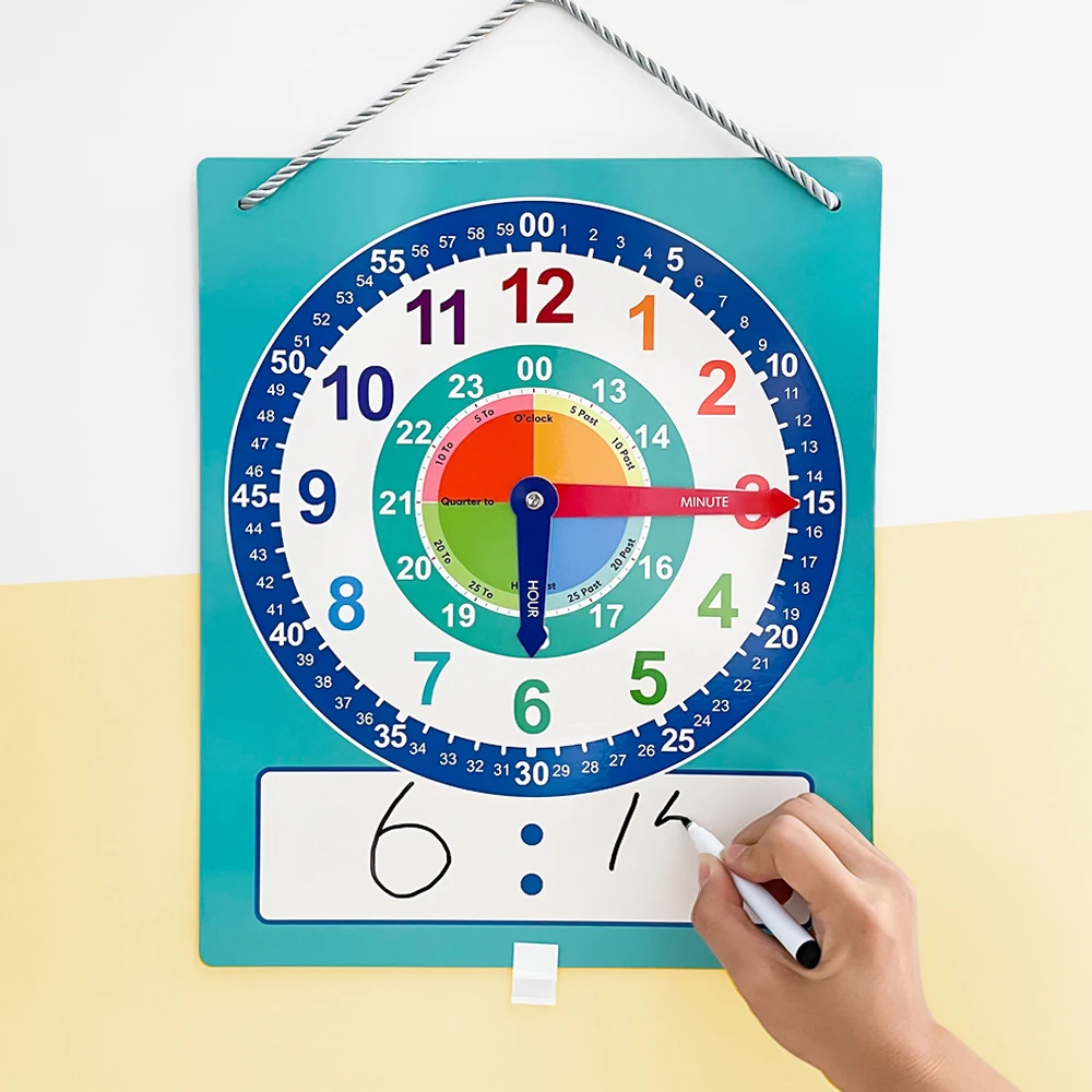 Montessori Writable Dry Erase Teaching Clock Telling Time Maths Teaching Aids Demonstration Clock for Primary School 10.9"x13.5" 4