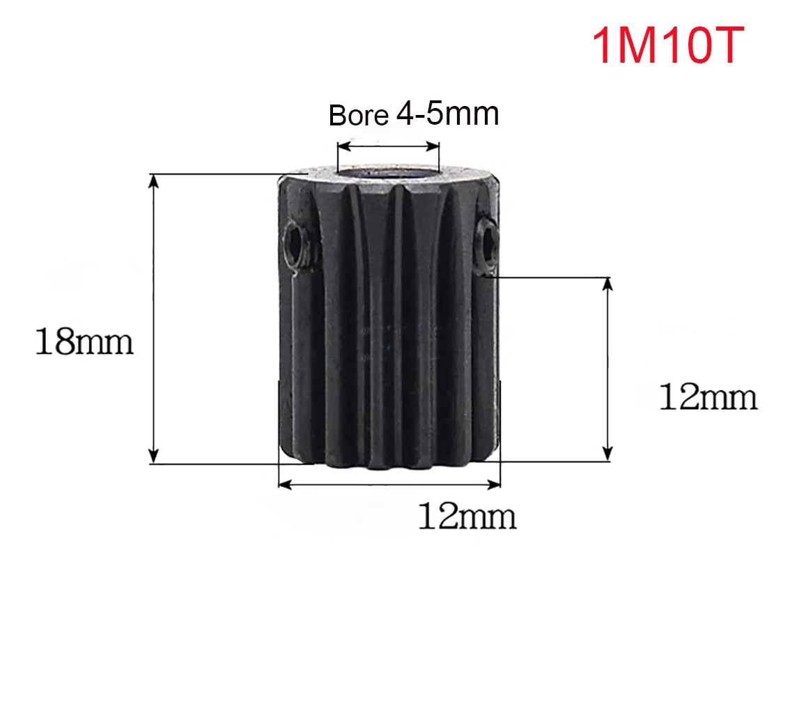 Description Picture 3 of item1/2/5Pcs 1 Mod Pinion Gears 10T 12T 14T Motor Gear 1M 45# Steel Blackening Mechanical Transmission Spur Gear Bore 4-8mm
