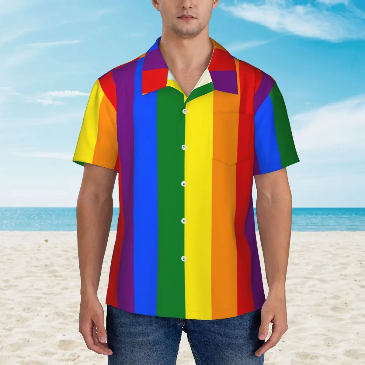 

Пляжная рубашка ЛГБТ Радуга, Гавайские повседневные рубашки с принтом гордости и флага, мужские модные блузки с коротким рукавом, корейские модные топы с графическим рисунком