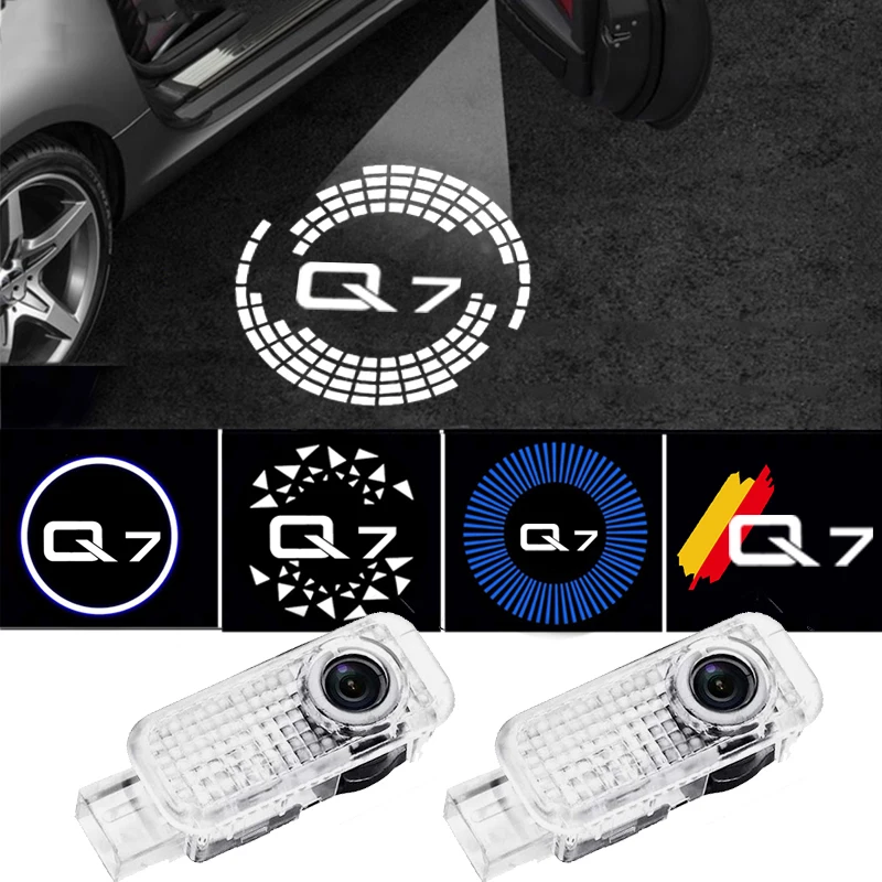 2Pcs Luci Della Portiera Dell'Auto Logo Proiettore Lampada Laser Di Cortesia Per Audi Q7 2016-2023 Badge Porta Dell'Auto Led Welcome Light Pattern Dec