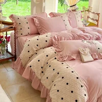 Korean Princess Style Chiffon Bedding Set 100% Cotton Elegant King Size Duvet Cover Set with Sheets Quilt Cover and Pillowcases 2