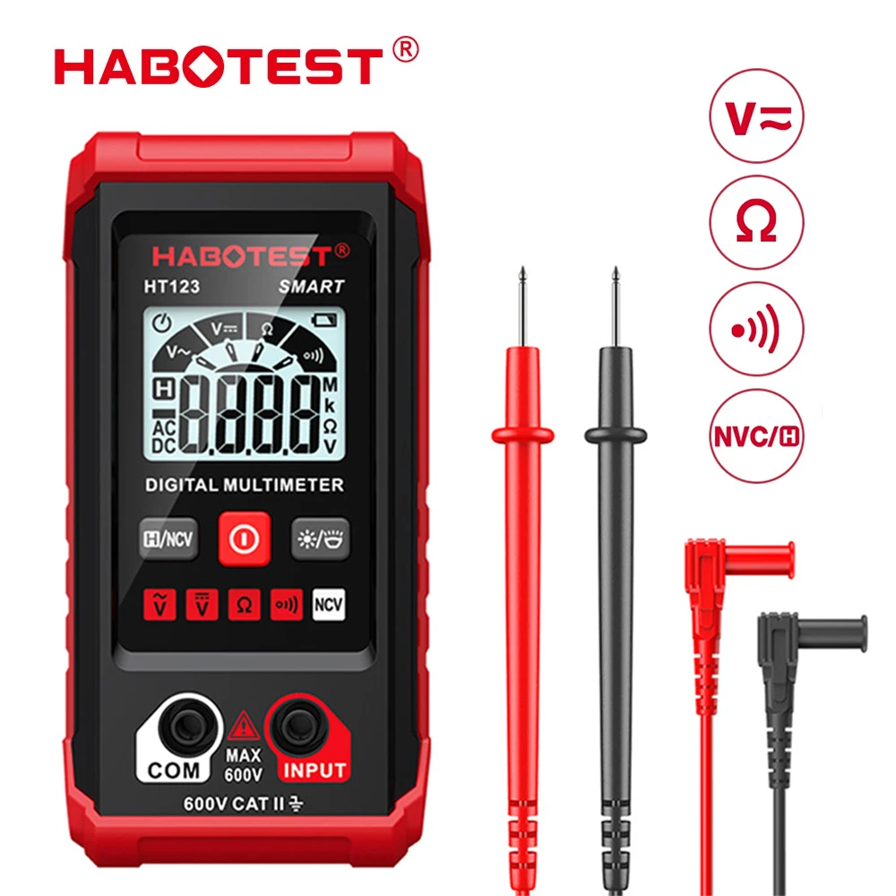 HABOTEST HT123 AC/DC Voltage Resistance Continuity Measurement Tester Smart Digital Multimeter NCV Multimeter with Backlight
