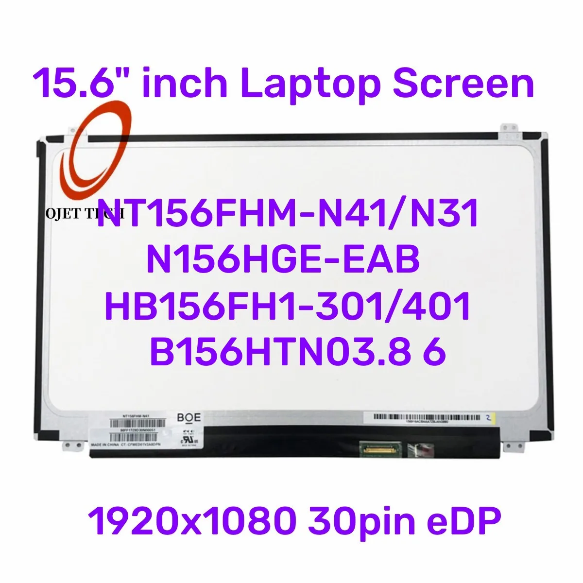 NT156FHM-N41ノートブックスクリーンスクリーン,n31,N156HGE-EAB, HB156FH1-301,  401,b156htn03.8,6液晶ディスプレイ,1920x1080, 30ピン