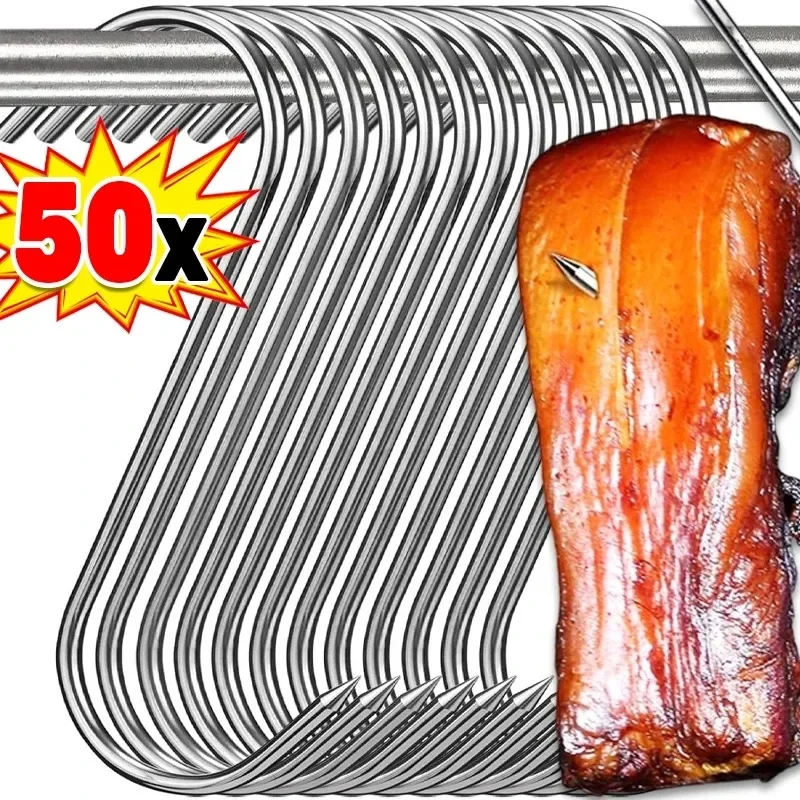 Edelstahl S-Haken mit Scharfer Spitze für Küche, Metzgerei, Grillen, BBQ, Wurstherstellung, Speck und Schinken - S-förmiger Aufhänger – Detail 1