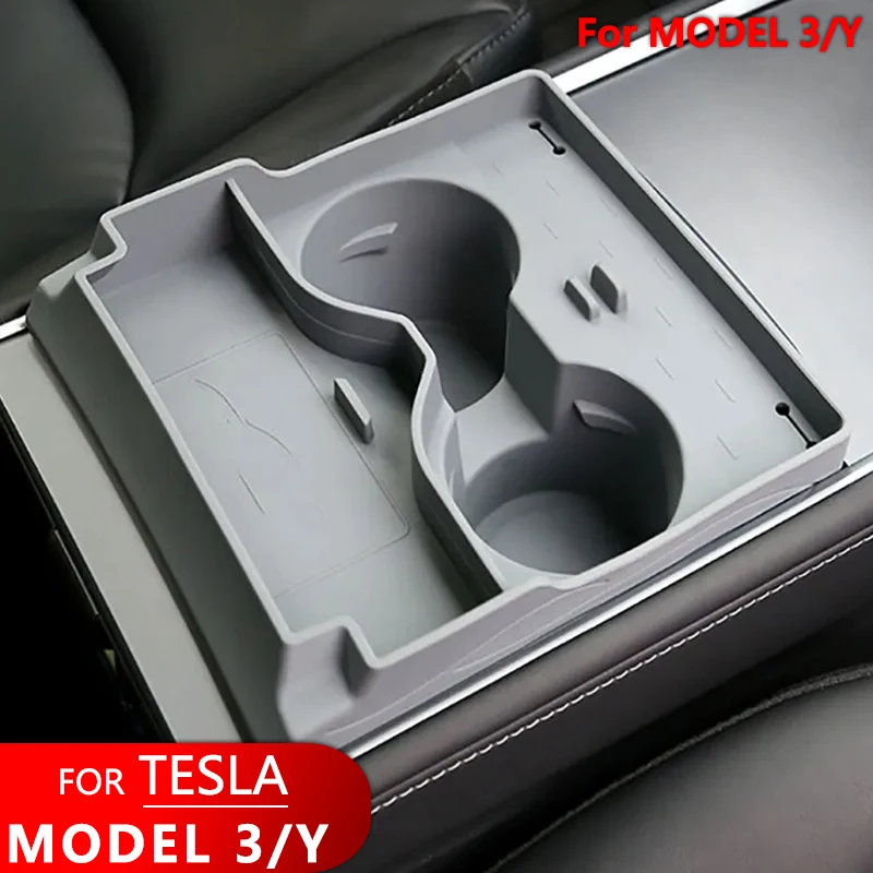 

For Tesla Model 3 Y Silicone Water Proof Coasters Double Hole Holder Organizer Car Water Cup Slot Slip Holder Accessories