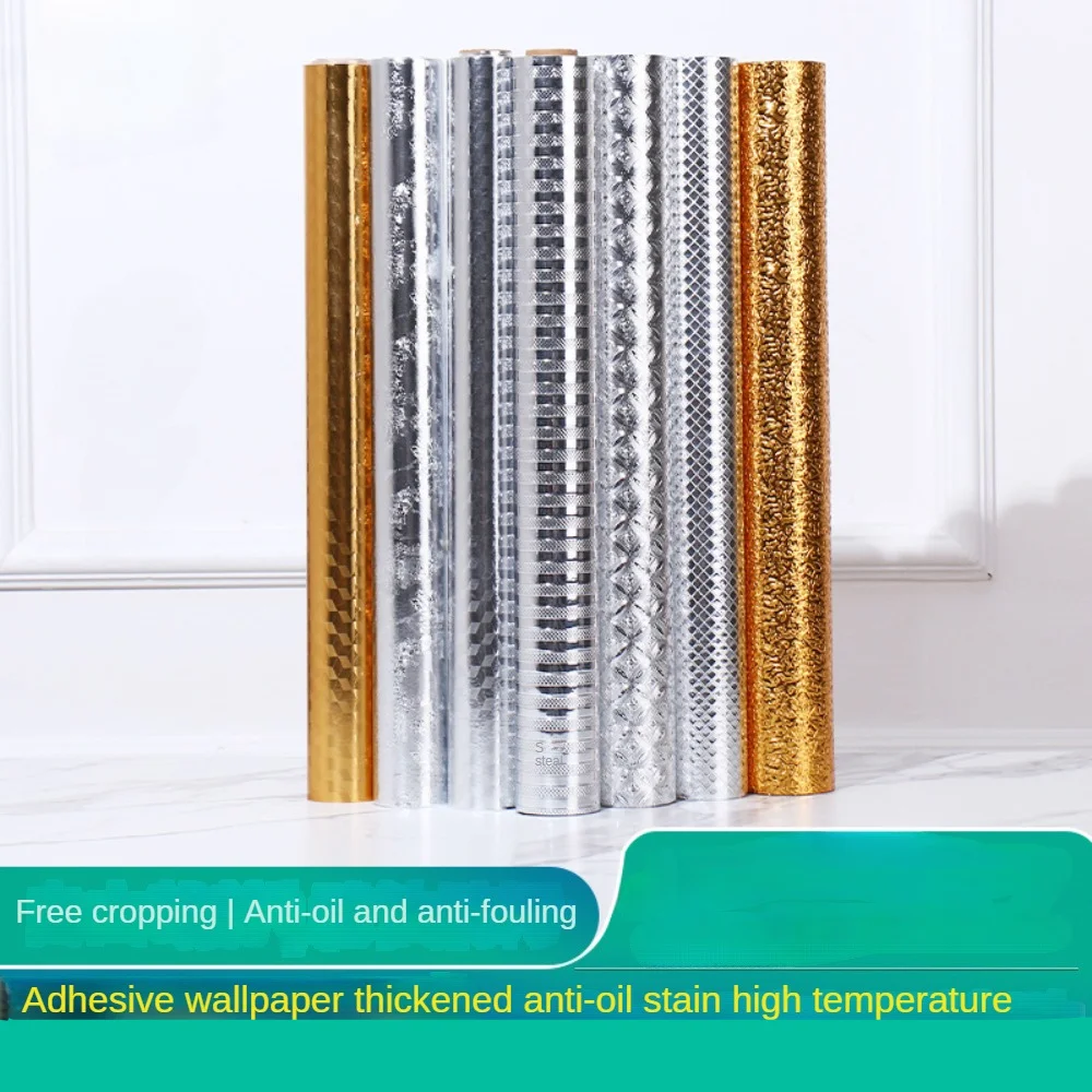 Waterproof Wall Stickers Wallpaper Fireproof Kitchen Aluminum Foil Oil