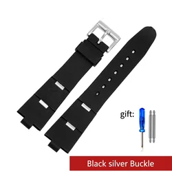 Men's Black Rubber Replacement Watchband Strap, 24mm x 8mm, Drop Shipping Available - 24mm (Black -Silvery)